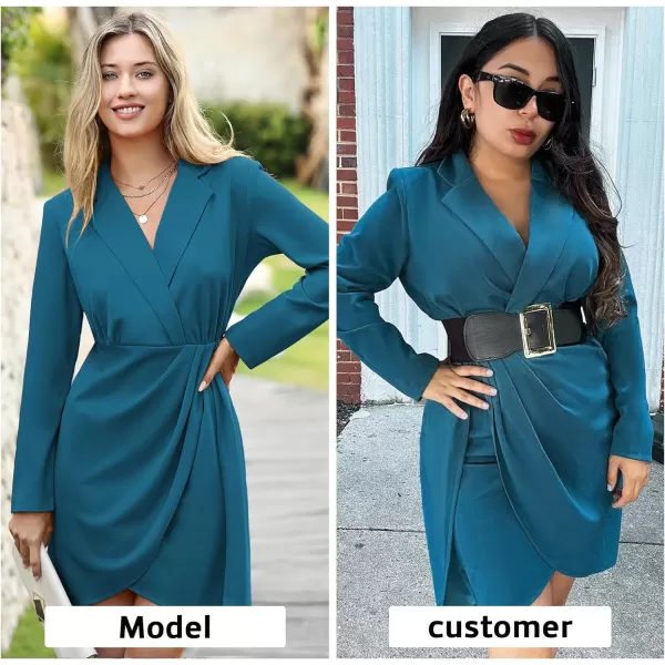 EXLURA Women's 2024 Long Sleeve Wrap V Neck Bodycon Formal Work Dress Ruched Cocktail Mini Dress Elegant Teacher Dresses