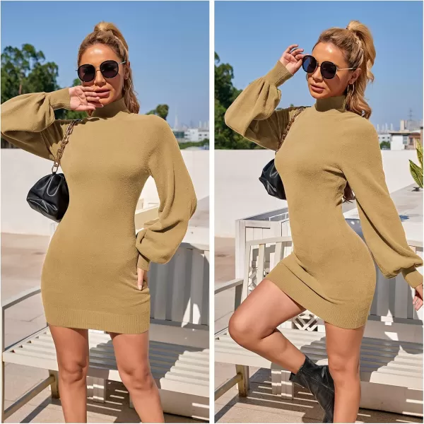 EXLURA Women's 2024 Mock Neck Ribbed Long Sleeve Bodycon Pullover Cute Mini Sweater Dress