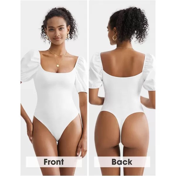 EXLURA Women's 2024 Square Neck Bodysuits Short Puff Sleeve Backless Shapewear Casual T Shirt Bodysuit Shirts Tops