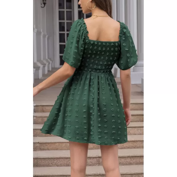 EXLURA Women's 2024 Summer Casual Ruffle Short Sleeve Swiss Dot Mini Dress Smocked Square Neck Flowy Sundress