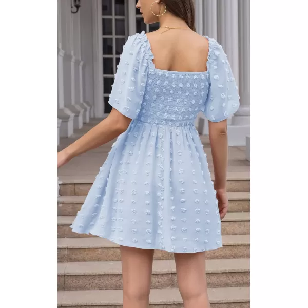 EXLURA Women's 2024 Summer Casual Ruffle Short Sleeve Swiss Dot Mini Dress Smocked Square Neck Flowy Sundress