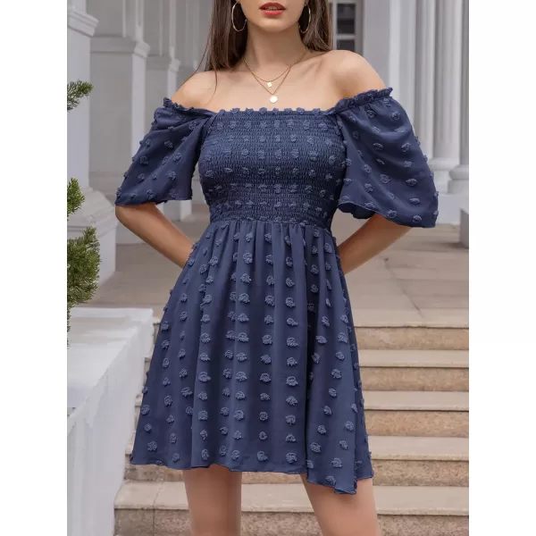 EXLURA Women's 2024 Summer Casual Ruffle Short Sleeve Swiss Dot Mini Dress Smocked Square Neck Flowy Sundress