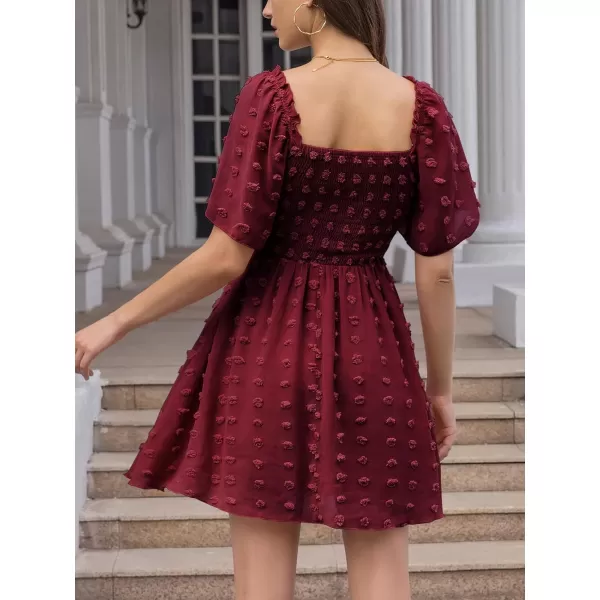 EXLURA Women's 2024 Summer Casual Ruffle Short Sleeve Swiss Dot Mini Dress Smocked Square Neck Flowy Sundress