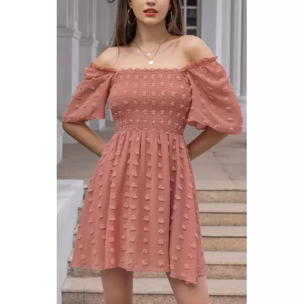 EXLURA Women's 2024 Summer Casual Ruffle Short Sleeve Swiss Dot Mini Dress Smocked Square Neck Flowy Sundress
