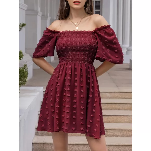 EXLURA Women's 2024 Summer Casual Ruffle Short Sleeve Swiss Dot Mini Dress Smocked Square Neck Flowy Sundress