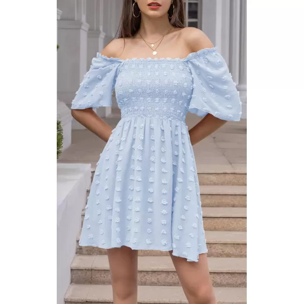 EXLURA Women's 2024 Summer Casual Ruffle Short Sleeve Swiss Dot Mini Dress Smocked Square Neck Flowy Sundress