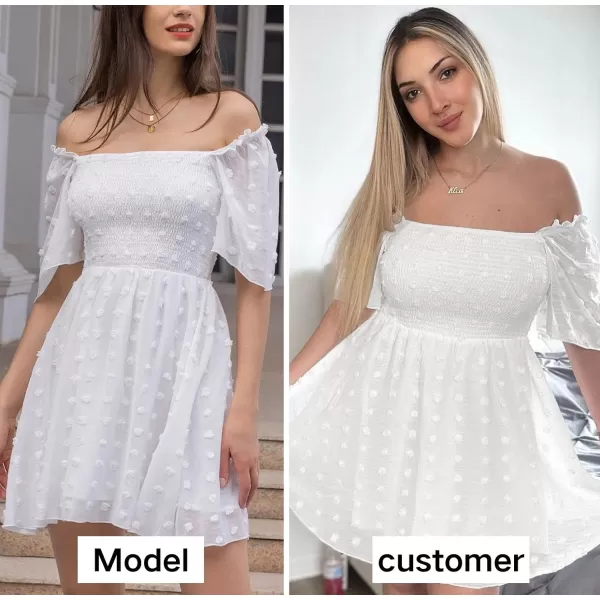 EXLURA Women's 2024 Summer Casual Ruffle Short Sleeve Swiss Dot Mini Dress Smocked Square Neck Flowy Sundress