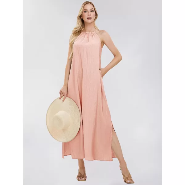 EXLURA Women's 2024 Summer Casual Sleeveless Beach Maxi Dress Plus Size Flowy Long Dress with Pockets Vacation Outfit