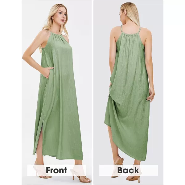 EXLURA Women's 2024 Summer Casual Sleeveless Beach Maxi Dress Plus Size Flowy Long Dress with Pockets Vacation Outfit