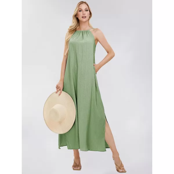 EXLURA Women's 2024 Summer Casual Sleeveless Beach Maxi Dress Plus Size Flowy Long Dress with Pockets Vacation Outfit