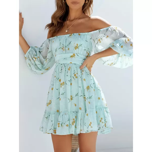 EXLURA Women's 2024 Summer Lantern Short Sleeve Tie Back Casual Dresses Square Neck Off Shoulder A-Line Vintage Mini Dress