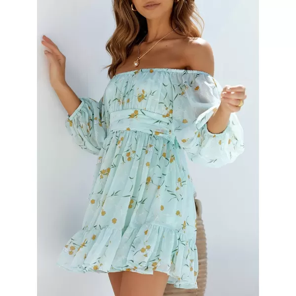 EXLURA Women's 2024 Summer Lantern Short Sleeve Tie Back Casual Dresses Square Neck Off Shoulder A-Line Vintage Mini Dress