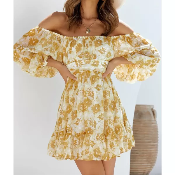 EXLURA Women's 2024 Summer Lantern Short Sleeve Tie Back Casual Dresses Square Neck Off Shoulder A-Line Vintage Mini Dress