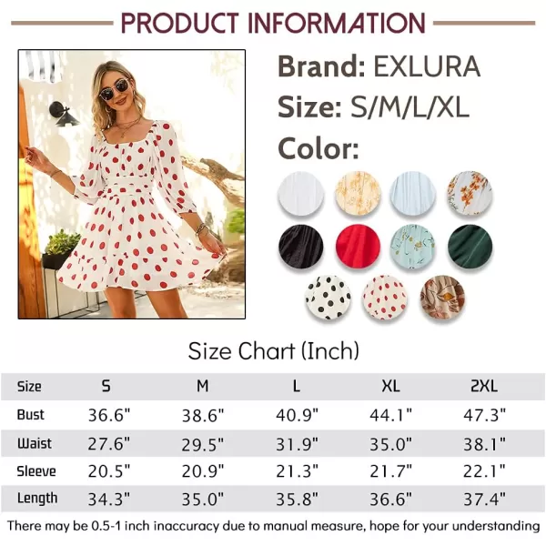 EXLURA Women's 2024 Summer Lantern Short Sleeve Tie Back Casual Dresses Square Neck Off Shoulder A-Line Vintage Mini Dress
