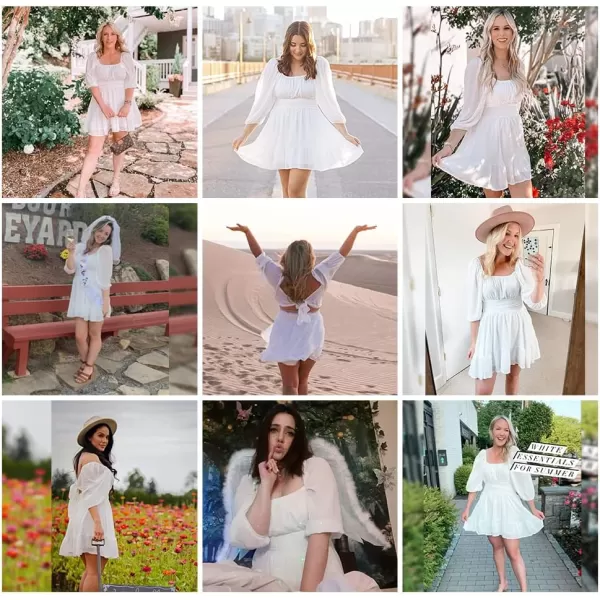 EXLURA Women's 2024 Summer Lantern Short Sleeve Tie Back Casual Dresses Square Neck Off Shoulder A-Line Vintage Mini Dress