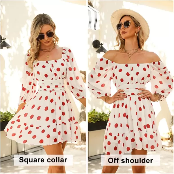 EXLURA Women's 2024 Summer Lantern Short Sleeve Tie Back Casual Dresses Square Neck Off Shoulder A-Line Vintage Mini Dress