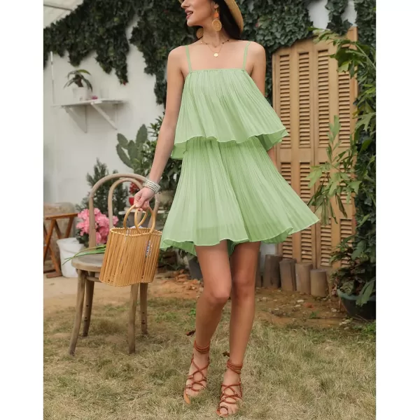 EXLURA Womens 2024 Summer Romper Dress Spaghetti Strap Pleated Fashion Short Jumpsuit Outfits