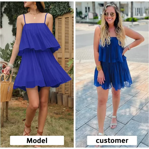 EXLURA Womens 2024 Summer Romper Dress Spaghetti Strap Pleated Fashion Short Jumpsuit Outfits