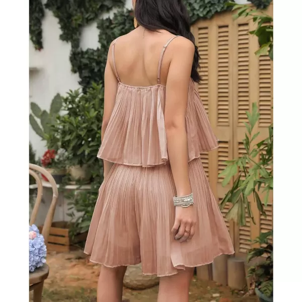EXLURA Womens 2024 Summer Romper Dress Spaghetti Strap Pleated Fashion Short Jumpsuit Outfits