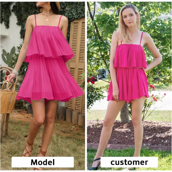 EXLURA Womens 2024 Summer Romper Dress Spaghetti Strap Pleated Fashion Short Jumpsuit Outfits