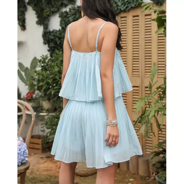 EXLURA Womens 2024 Summer Romper Dress Spaghetti Strap Pleated Fashion Short Jumpsuit Outfits