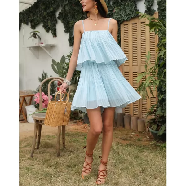 EXLURA Womens 2024 Summer Romper Dress Spaghetti Strap Pleated Fashion Short Jumpsuit Outfits