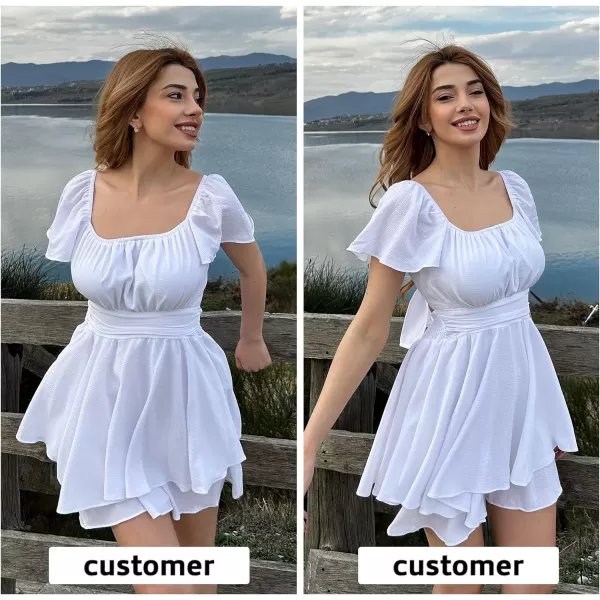 EXLURA Women's 2024 Summer Ruffle Short Sleeve Tie Back Romper Dress Square Neck A Line Cute Dressy Short Jumpsuits
