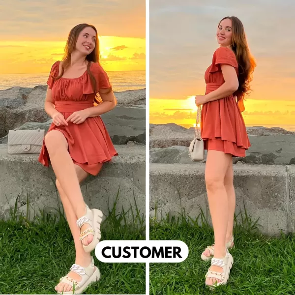 EXLURA Women's 2024 Summer Ruffle Short Sleeve Tie Back Romper Dress Square Neck A Line Cute Dressy Short Jumpsuits