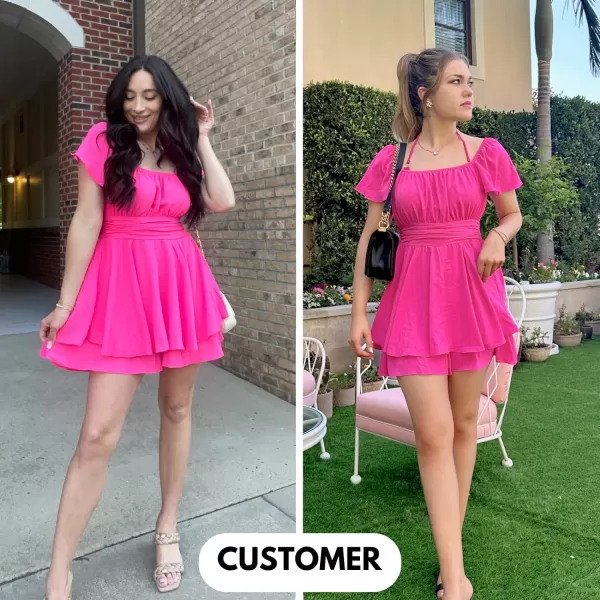 EXLURA Women's 2024 Summer Ruffle Short Sleeve Tie Back Romper Dress Square Neck A Line Cute Dressy Short Jumpsuits