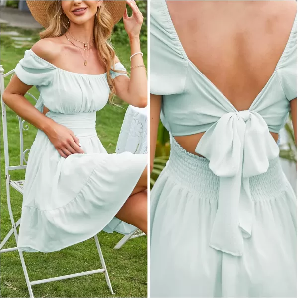 EXLURA Women's 2024 Summer Short Puff Sleeve Casual Short Mini Dresses Tie Back Square Neck A-Line Sundress