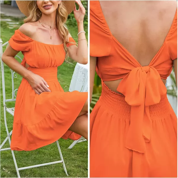 EXLURA Women's 2024 Summer Short Puff Sleeve Casual Short Mini Dresses Tie Back Square Neck A-Line Sundress