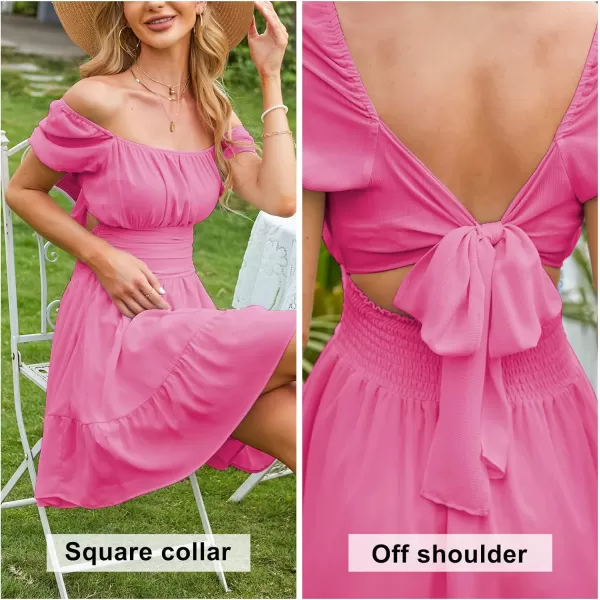 EXLURA Women's 2024 Summer Short Puff Sleeve Casual Short Mini Dresses Tie Back Square Neck A-Line Sundress