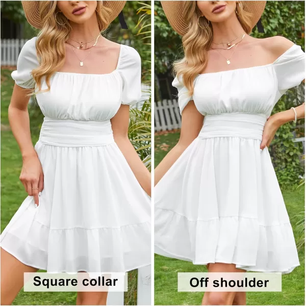 EXLURA Women's 2024 Summer Short Puff Sleeve Casual Short Mini Dresses Tie Back Square Neck A-Line Sundress