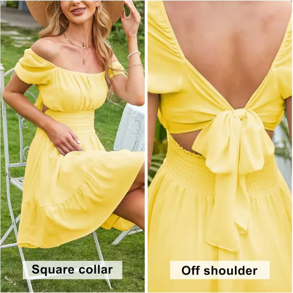 EXLURA Women's 2024 Summer Short Puff Sleeve Casual Short Mini Dresses Tie Back Square Neck A-Line Sundress