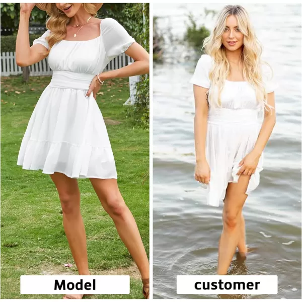 EXLURA Women's 2024 Summer Short Puff Sleeve Casual Short Mini Dresses Tie Back Square Neck A-Line Sundress