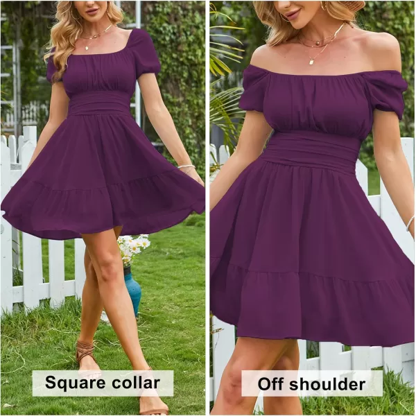 EXLURA Women's 2024 Summer Short Puff Sleeve Casual Short Mini Dresses Tie Back Square Neck A-Line Sundress