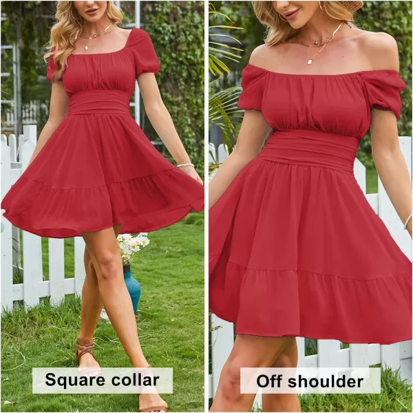 EXLURA Women's 2024 Summer Short Puff Sleeve Casual Short Mini Dresses Tie Back Square Neck A-Line Sundress