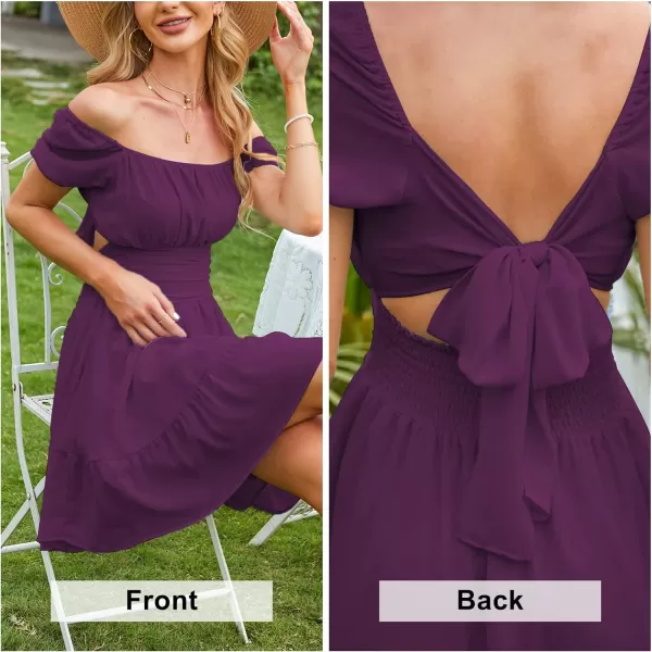 EXLURA Women's 2024 Summer Short Puff Sleeve Casual Short Mini Dresses Tie Back Square Neck A-Line Sundress