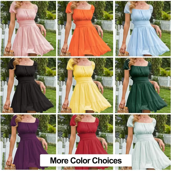 EXLURA Women's 2024 Summer Short Puff Sleeve Casual Short Mini Dresses Tie Back Square Neck A-Line Sundress