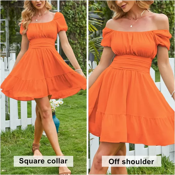EXLURA Women's 2024 Summer Short Puff Sleeve Casual Short Mini Dresses Tie Back Square Neck A-Line Sundress