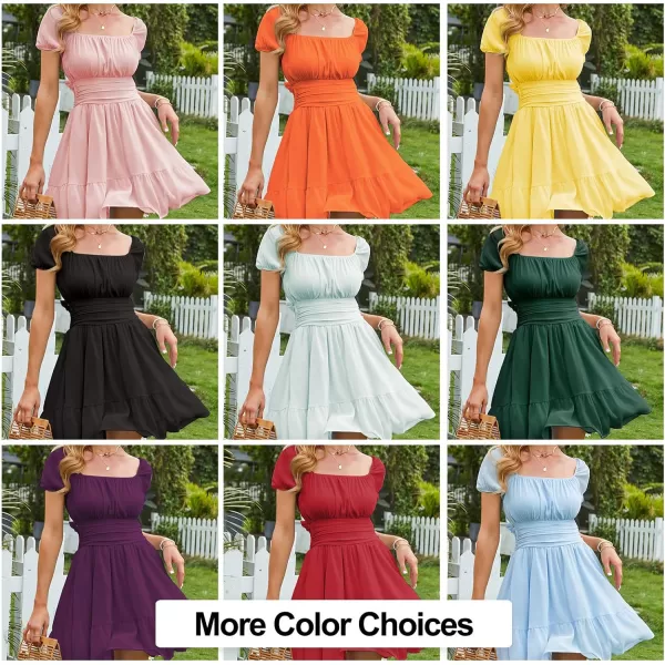 EXLURA Women's 2024 Summer Short Puff Sleeve Casual Short Mini Dresses Tie Back Square Neck A-Line Sundress