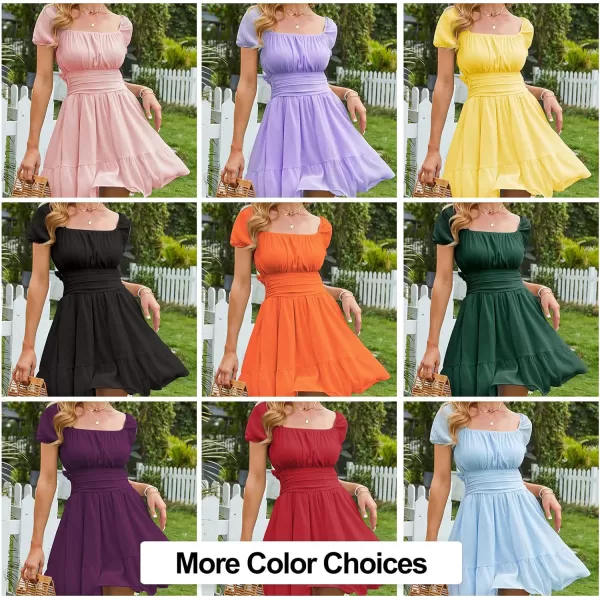 EXLURA Women's 2024 Summer Short Puff Sleeve Casual Short Mini Dresses Tie Back Square Neck A-Line Sundress