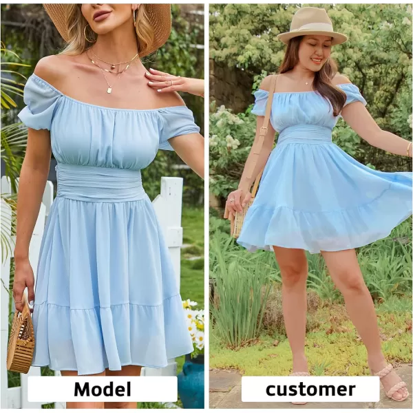 EXLURA Women's 2024 Summer Short Puff Sleeve Casual Short Mini Dresses Tie Back Square Neck A-Line Sundress