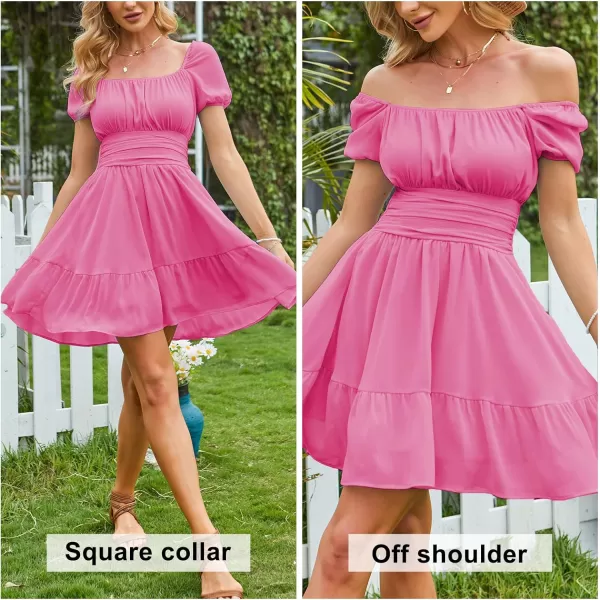 EXLURA Women's 2024 Summer Short Puff Sleeve Casual Short Mini Dresses Tie Back Square Neck A-Line Sundress