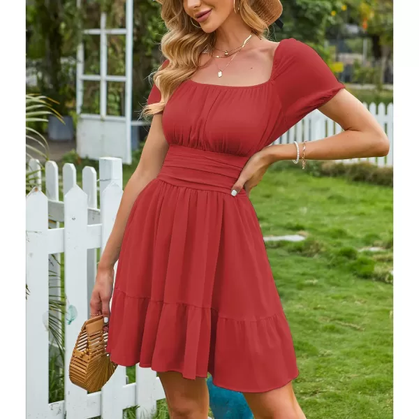 EXLURA Women's 2024 Summer Short Puff Sleeve Casual Short Mini Dresses Tie Back Square Neck A-Line Sundress