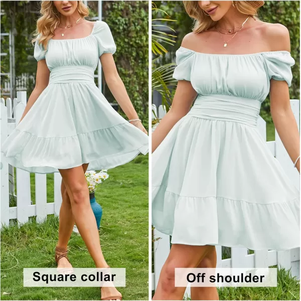 EXLURA Women's 2024 Summer Short Puff Sleeve Casual Short Mini Dresses Tie Back Square Neck A-Line Sundress