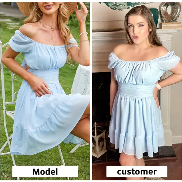 EXLURA Women's 2024 Summer Short Puff Sleeve Casual Short Mini Dresses Tie Back Square Neck A-Line Sundress