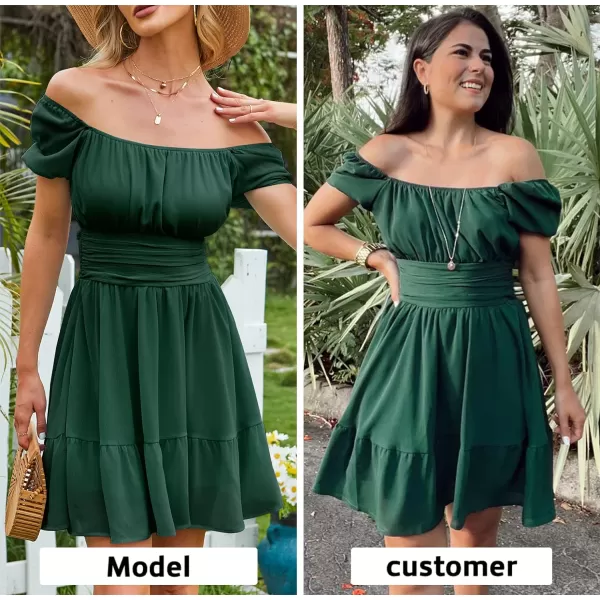 EXLURA Women's 2024 Summer Short Puff Sleeve Casual Short Mini Dresses Tie Back Square Neck A-Line Sundress