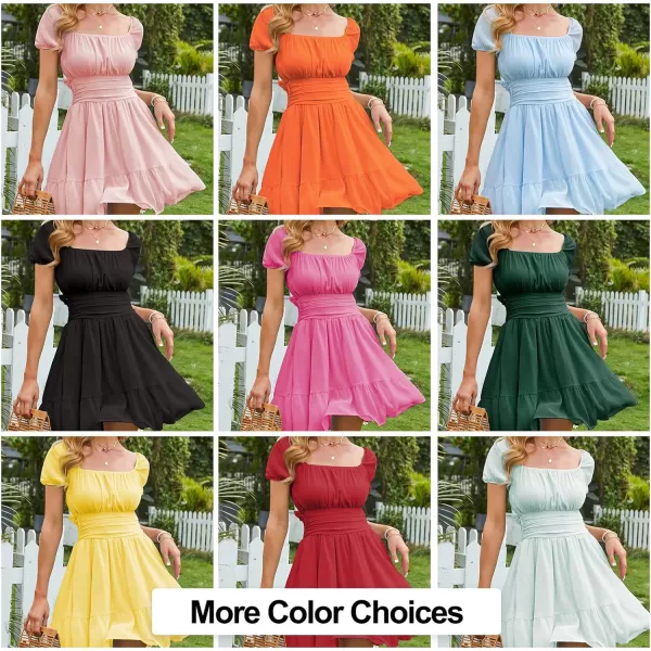 EXLURA Women's 2024 Summer Short Puff Sleeve Casual Short Mini Dresses Tie Back Square Neck A-Line Sundress