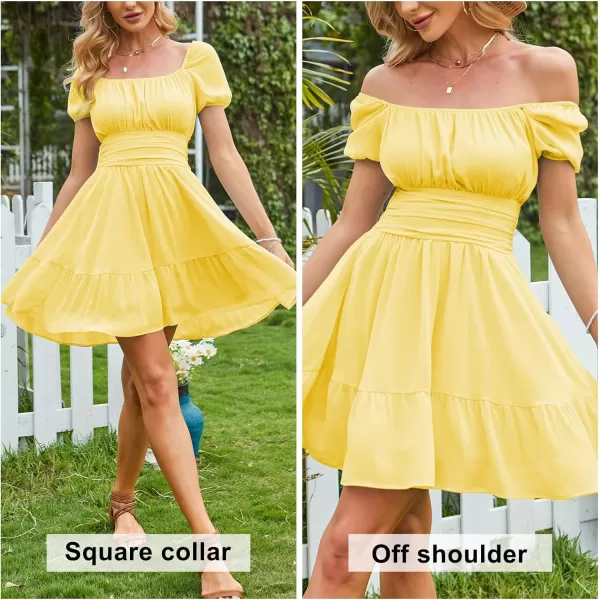 EXLURA Women's 2024 Summer Short Puff Sleeve Casual Short Mini Dresses Tie Back Square Neck A-Line Sundress